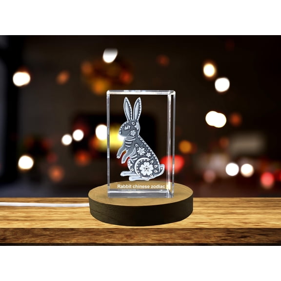 Lucky Rabbit Crystal Statue | 3D Engraved Zodiac Rabbit Crystal Decor for Good Fortune