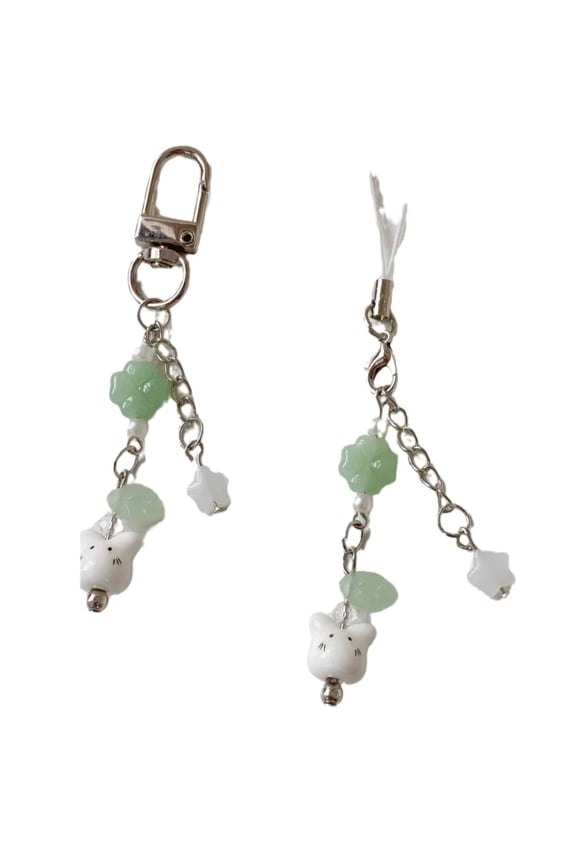 Lucky Rabbit Four-Leaf Clover Keychain - Handmade Beaded Pendant Charm for Women Bag Decoration