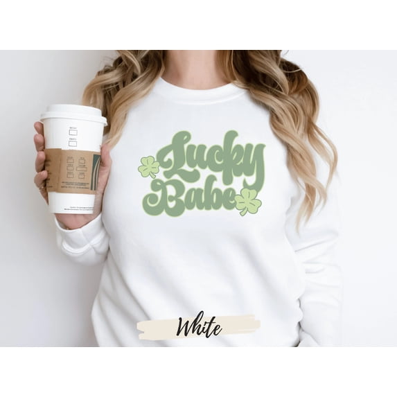 Lucky Retro Sweatshirt, Lucky Babe Shirt, Womens Lucky Sweatshirt, Shamrock Shirt