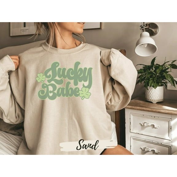 Lucky Retro Sweatshirt, Lucky Babe Shirt, Womens Lucky Sweatshirt, Shamrock Shirt