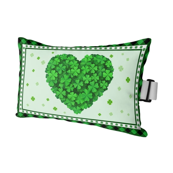 Lucky Saint Patrick's Day Outdoor Pillows for Chaise Lounge Chair Waterproof Lumbar Pillows with Insert&Strap Beach Headrest Pillow Spring Green Grass Love Plaid Pillow for Patio Pool 11"x16"