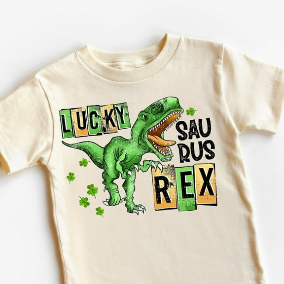 Lucky Saurus Rex Kids Shirt, St Patrick'S Day Toddler Tee, Dinosaur Kids Shirt TODDLER SHORT SLEEVE TEE BELLA CANVAS 3001T