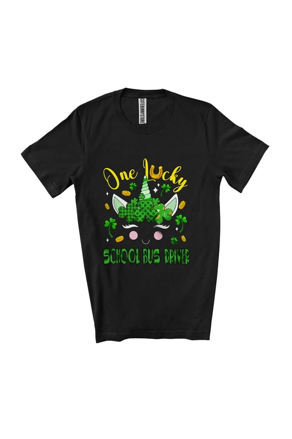 Lucky School Bus Driver; St. Patrick's Day Unicorn Face Shamrocks; Jobs Unisex T-Shirt