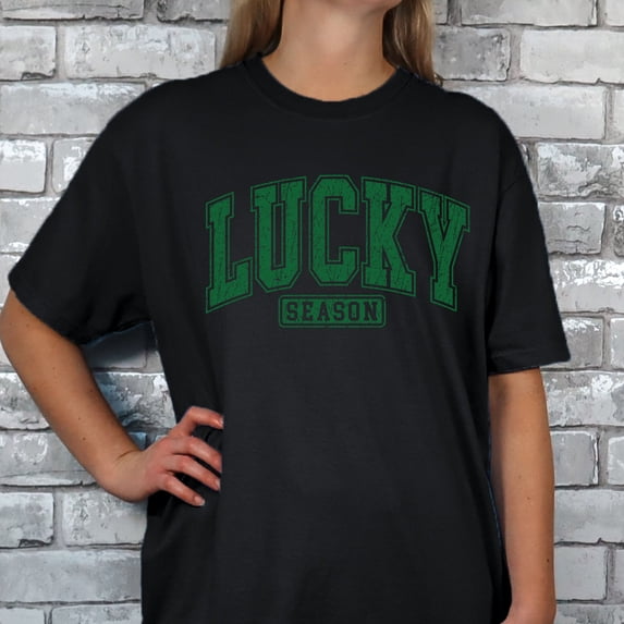 Lucky Season St. Patrick's Day Comfort Colors Shirt, Retro Lucky St. Patty's Day T-shirt, Funny St. Patrick's Day Graphic T-Shirt Design (Colors:Black; Sizes:2XL;)
