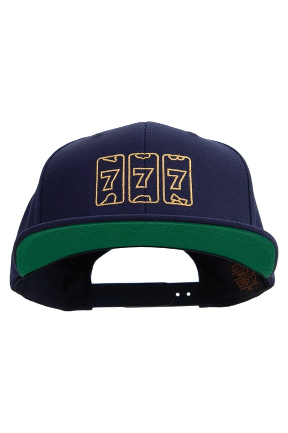 Lucky Seven Slot Machine Embroidered Wool Blend Prostyle Snapback - Navy OSFM