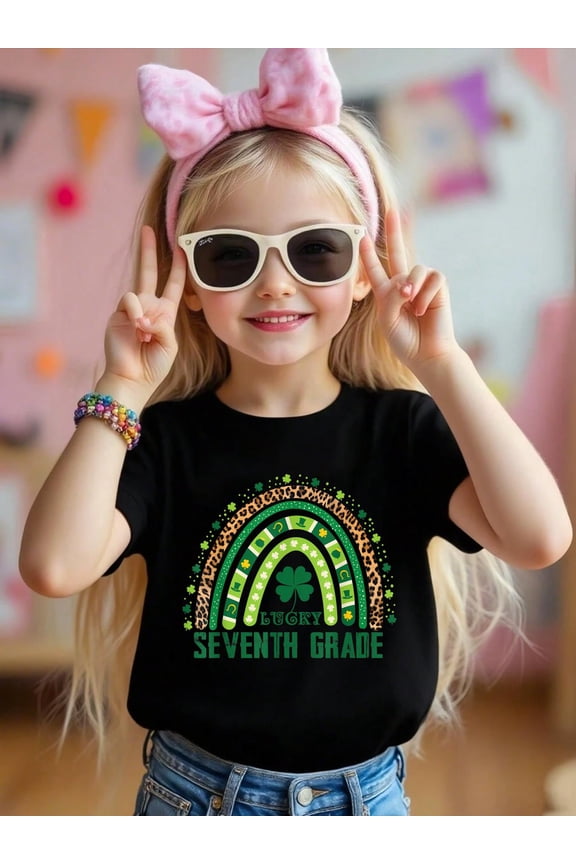 Lucky Seventh Grade Teacher School St. Patrick's Day Rainbow Kids T-Shirt for Men Women Kids Graphic T-shirts for boys and girls