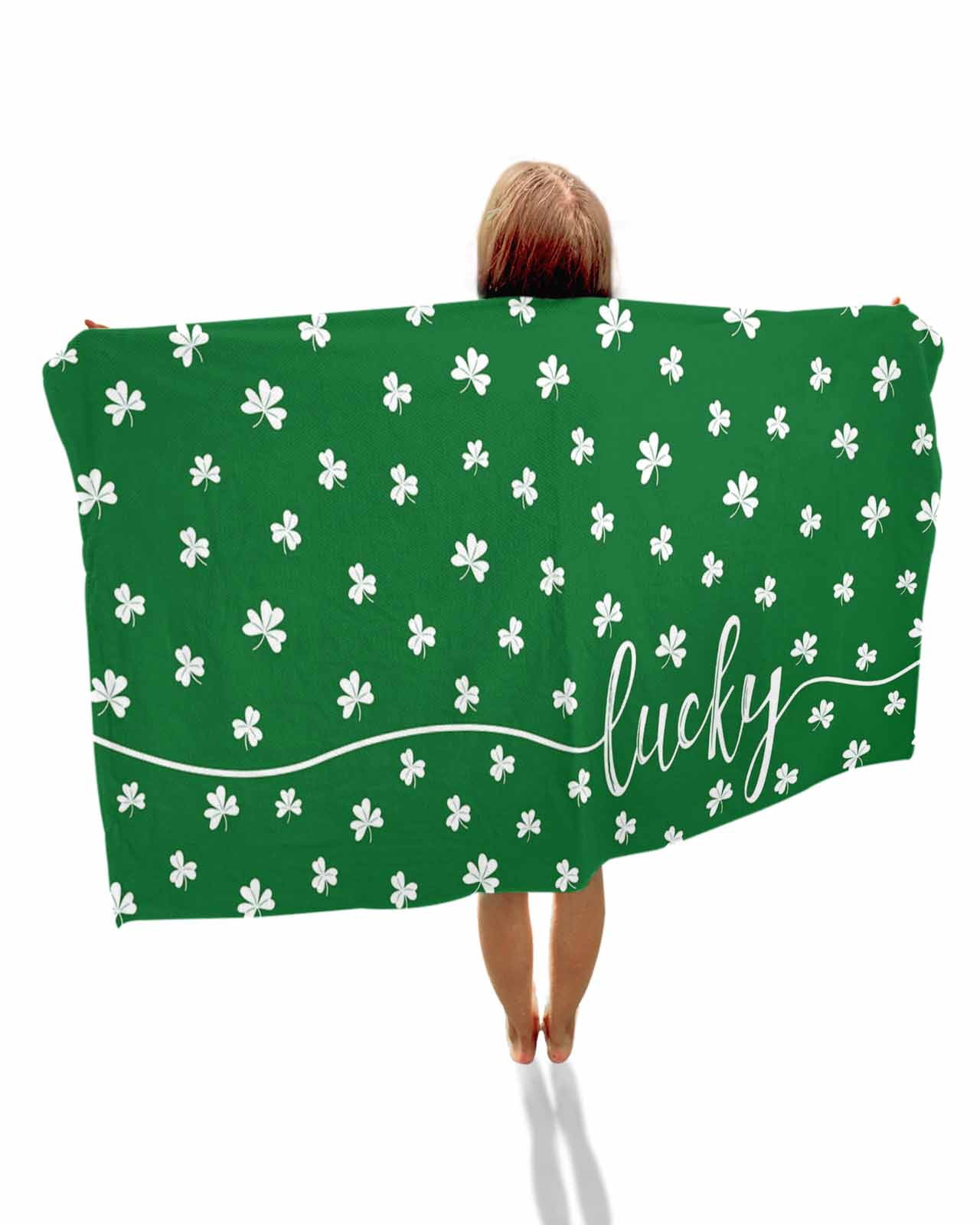 Lucky Shamrock, Beach Towels Oversized Super Absorbent, St. Patrick's Day Irish Clover Green Lightweight Bath Towel Quick Dry Sets For Bathroom/Pool/Rv Camping/Beach Play/Gym Room/Picnic 35"x70"