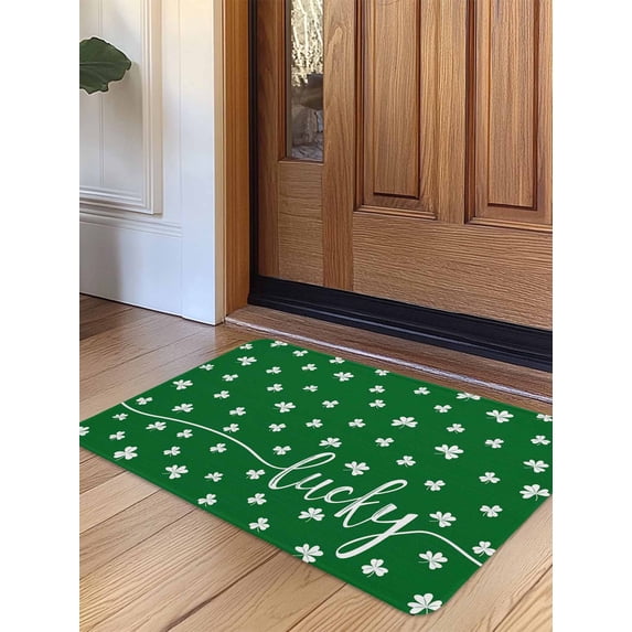 Lucky Shamrock, Door Mat Indoor Outdoor Entrance, Non Slip Rug for Kitchen Bathroom Entryway Rug, St. Patrick's Day Irish Clover Green Washable Doormat Floor Mat 20x31.5 Inch