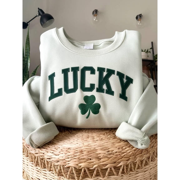 Lucky Shamrock Embroidered Sweatshirt, St Patrick's Day Crewneck