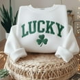 thumbnail image 1 of Lucky Shamrock Embroidered Sweatshirt, St Patrick’s Day Varsity Crewneck, 1 of 4