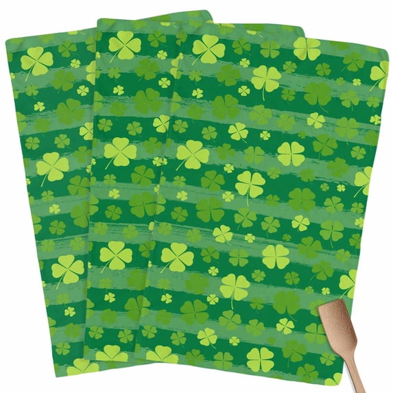 Lucky Shamrock Kitchen Towel Dish Cloths Set of 3, Microfiber Soft Kitchen Hand Towels, St. Patrick's Day Spring Plants Green Stripes Absorbent Quick Drying Dishcloths 18 x 28 Inches