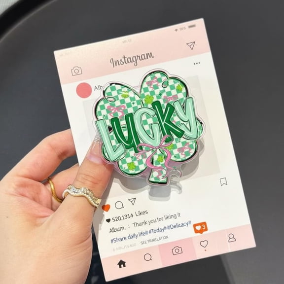 Lucky Shamrock MagSafe Phone Grip, Green Clover Acrylic Phone Stand