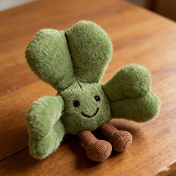 Lucky Shamrock Plush Figure (5.9") - Soft Four-Leaf Clover Desk Decor & St. Patrick's Day Gift with Dust Bag