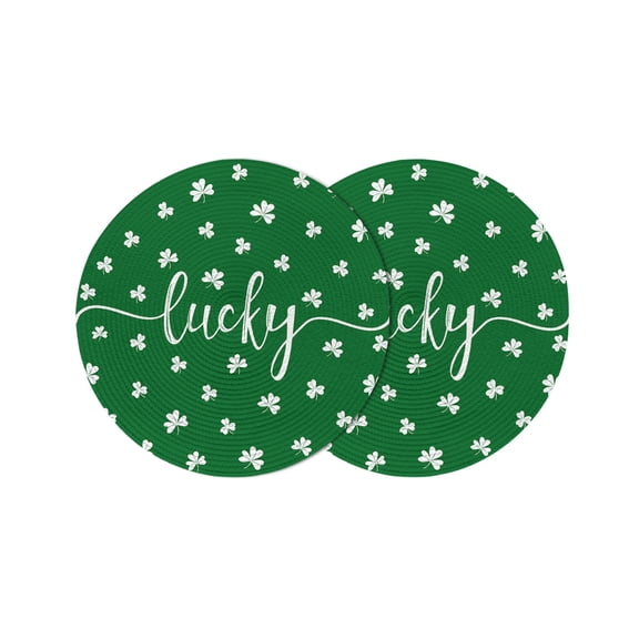Lucky Shamrock,Round Placemats Set of 2 for Dinning Tables,Heat-proof Braided Table Mats 13 Inch,St. Patrick's Day Irish Clover Green Washable Place Mat for Kitchen Restaurant Party Table Decor