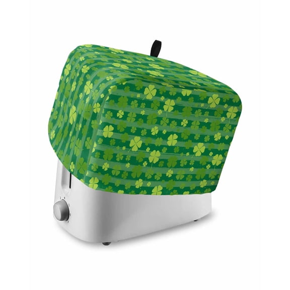 Lucky Shamrock Toaster Cover 2 Slice, St. Patrick's Day Spring Plants Green Stripes Dustproof Bread Machine Oven Cover with Storage Pockets, Fits Most Kitchen Toasters Protector