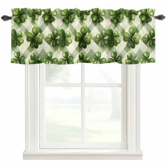 Lucky Shamrock Valances for Windows Green Plaid Rod Pocket Curtain Valance Window Treatment Short Curtains for Kitchen Living Room, 58"x16"