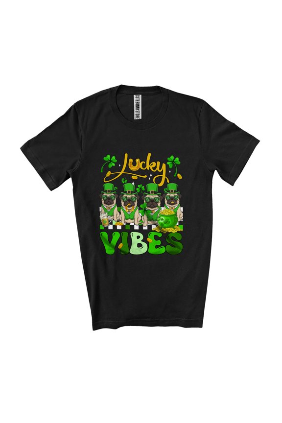Lucky Shamrock Vibe; Humorous St. Patrick's Day Irish Four Pug Owner Lover Unisex T-Shirt