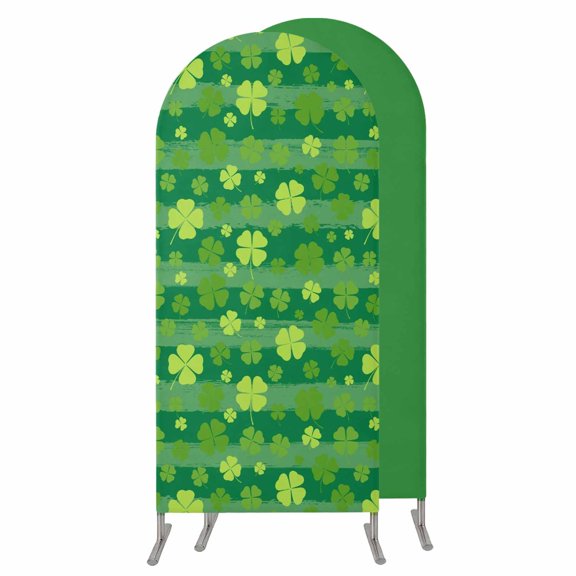 Lucky Shamrock Wedding Arch Cover,Stretchy Spandex Arch Backdrop Stand Covers 4 FT,St. Patrick's Day Spring Plants Green Stripes Round Top Arched Backdrop Cover for Birthday Party Baby Shower