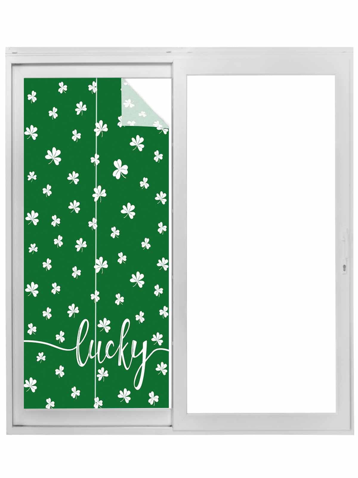 Lucky Shamrock, Window Privacy Film, St. Patrick's Day Irish Clover Green Static Cling UV Sun Blocking Tint Film Heat Control Windows Films for Bedroom Bathroom, Window Stickers 23.6"x59"