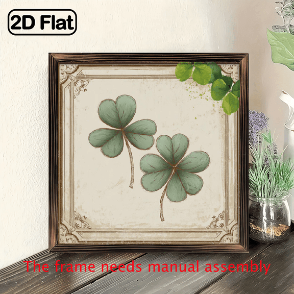 Lucky Shamrock Wooden Wall Art - 8x8 Inch Framed St Patrick's Day Decor, Vintage Style Indoor Home Accent, Perfect Gift for Loved Ones