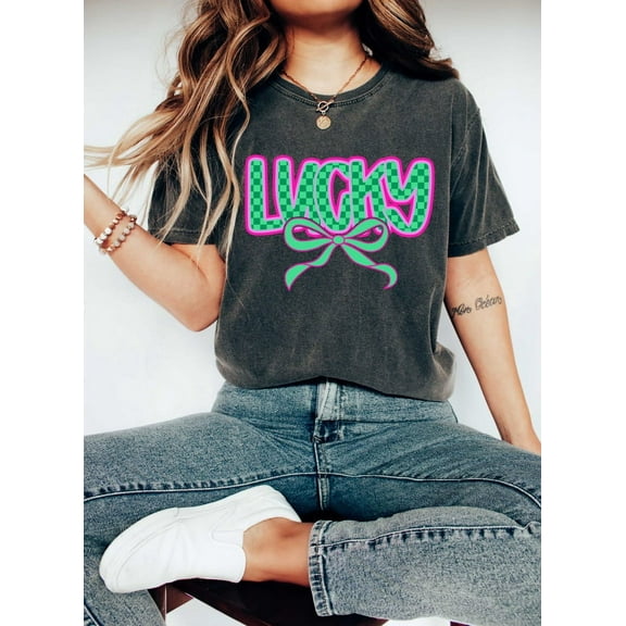 Lucky Shirt, Women'S Lucky Shirt, Lucky Coquette Bow Shirt, Women'S St Patrick'S Day Shirt, Lucky Shirt, St Patty'S Shirt