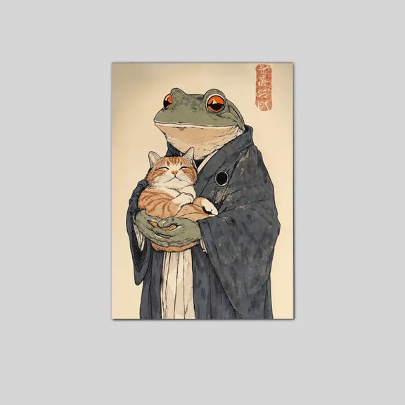 Lucky Shop Frog Holding Cat Anime Art, Japanese Poster Full Size 24''x36'' Goldengate