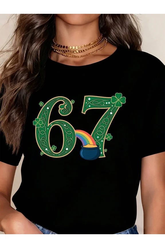 Lucky Six Seven 6 7 St Patrick's Day Shirt, Funny Saint Paddy's Day Tshirt, St Pat's Apperal, Meme Tee, Fashional St Patty's Day Top
