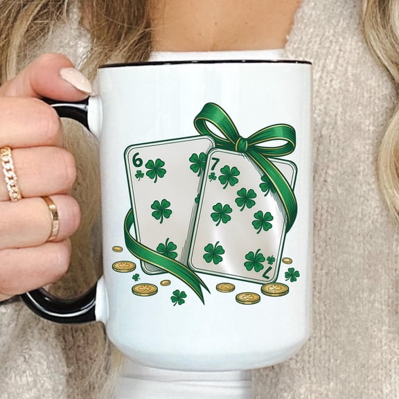 Lucky Six Seven Mug  St Patricks Day 6 7 Cards Coffee Mug  Irish Lucky Playing Cards Cup  Shamrock Lucky Mug  St Paddy Gift Cup