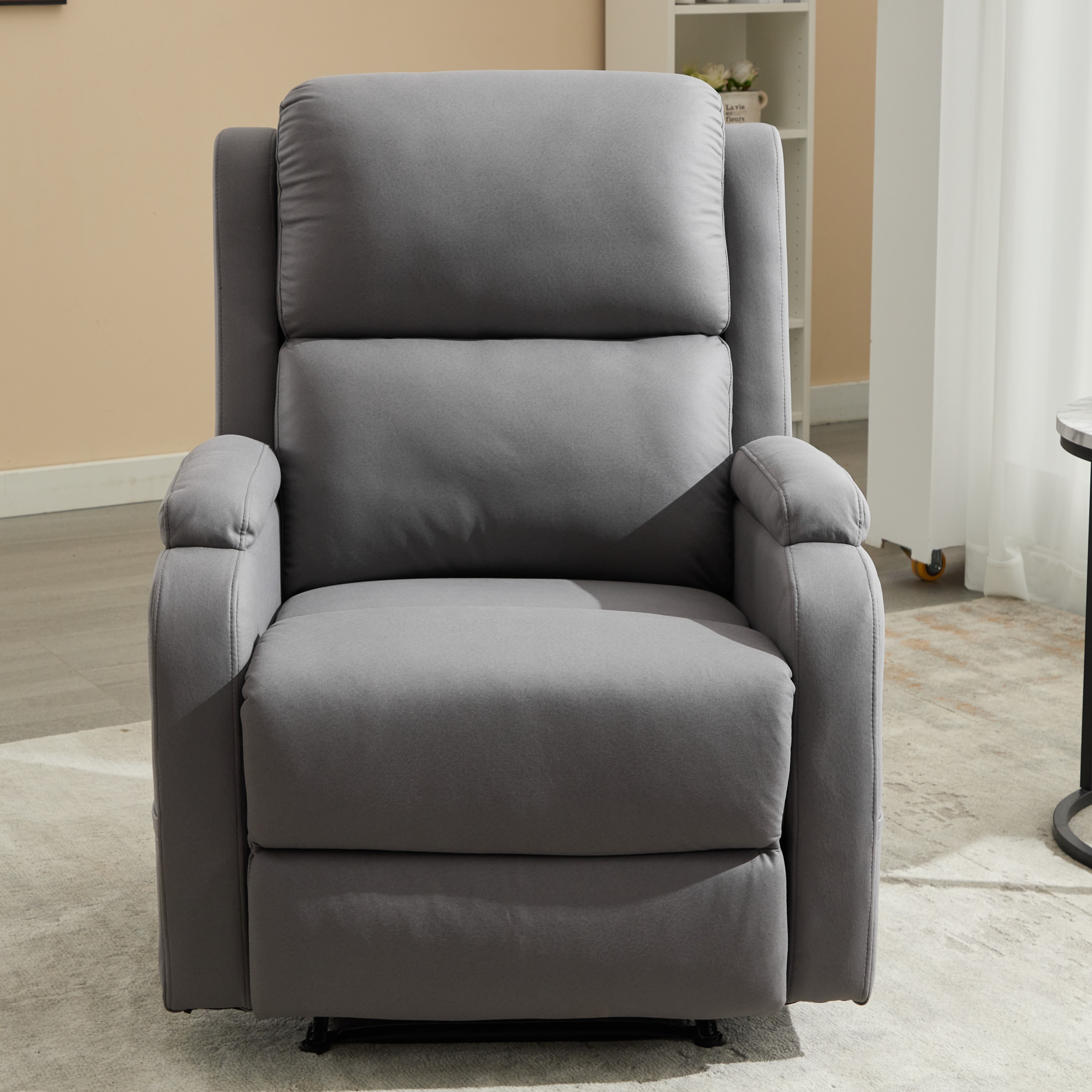 Lucky Smart Turniture Recliner Chair, Gray PU Leather Living Room Seating with Manual Recliner and Easy-to-Reach Side Button