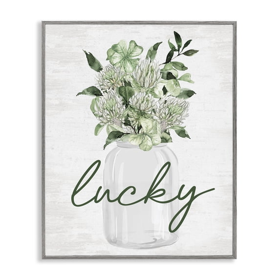 Stupell Industries Lucky Spring Botanicals Gray Framed Giclee Art, design by Lettered and Lined, 30 x 24