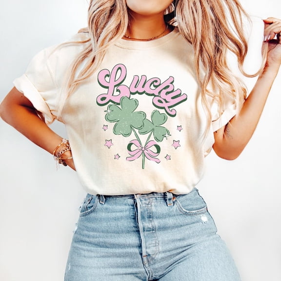 Lucky St Patrick's Day Bow Shirt, Lucky Shamrock Shirt, St Patrick's T-shirt for women, Trendy Coquette St. Patrick's Day Tshirt, St Paddys TSHIRT All Size S-5XL