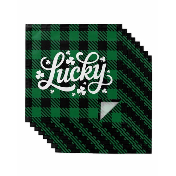 Lucky St. Patrick's Day Cloth Napkins Set of 8 Reusable Dinner Napkins, Green Four-leaf Grass Plaid Cocktail Napkin Washable Table Napkins for Wedding/Holiday Party/Baby Shower 20"x20"