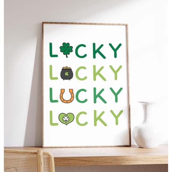 Lucky St Patricks Day Classroom Green Teacher Decor Holiday Art, Stretched Canvas 12x16in