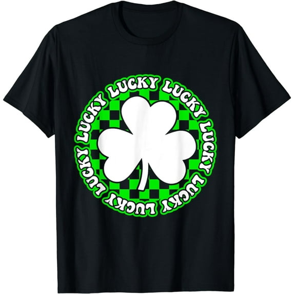 Lucky St Patricks Day Shirt Irish Women Men Shamrock Groovy T-Shirt