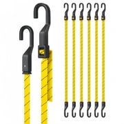Lucky Straps 6-Pack 18" Adjustable UV-Resistant Flat Bungee Cords with Hooks, Yellow, Heavy Duty, for Cargo, Bike, Camping, Outdoor, and Home Use