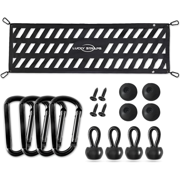 Lucky Straps Easy-to-Use Heavy Duty Black Tailgate Net for Full Size Truck 60 x 18 inch, 4 Carabiner Hooks