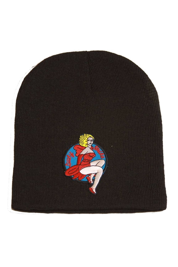 Lucky Strike Lady Luck Black Beanie 3D Patch Embroidery