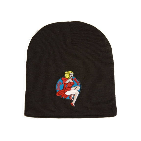 Lucky Strike Lady Luck Black Beanie 3D Patch Embroidery