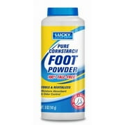 Lucky Super Soft Cornstarch Based Foot Powder. Cools and Revitalizes. Absorbs Moisture and Controls Odor. With Salycilic Acid. 5 Oz / 142 g
