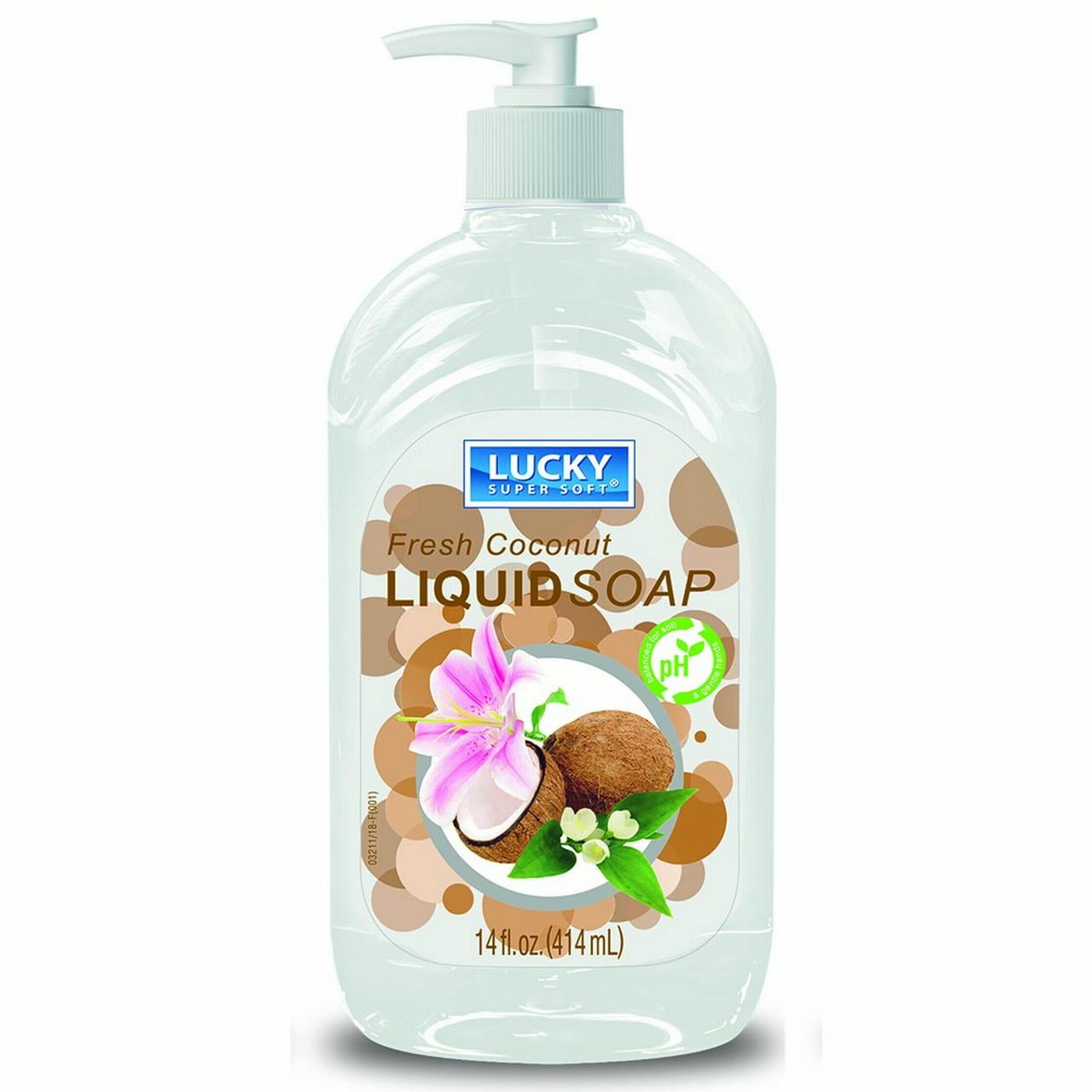 Lucky Super Soft Fresh Coconut Liquid Pump Soap Dispenser. Cleanse and Wash Away Dirt. Gentle and pH Balanced. 14 Fl.Oz