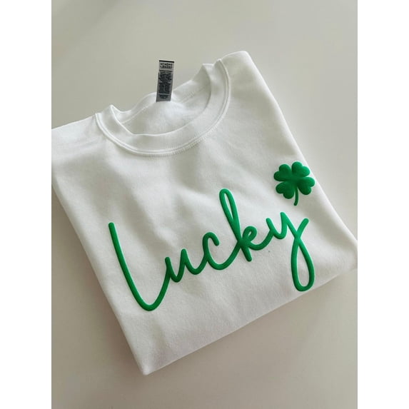 Lucky Sweatshirt Cute St. Patricks Day Sweatshirt For Women,Puff Prınt Sweater,St Patricks Sweater,Trendy St Patricks Day Crewneck,İrish Day, Full Size S-5XL
