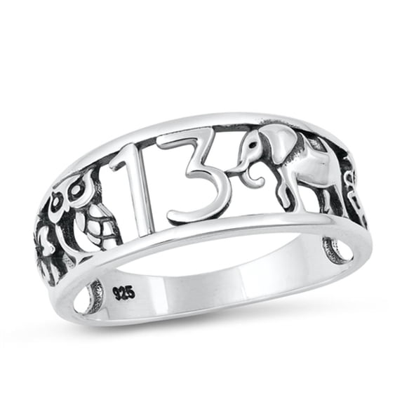 Lucky Symbol Ring .925 Oxidized Sterling Silver Band Jewelry Female Male Unisex Size 8