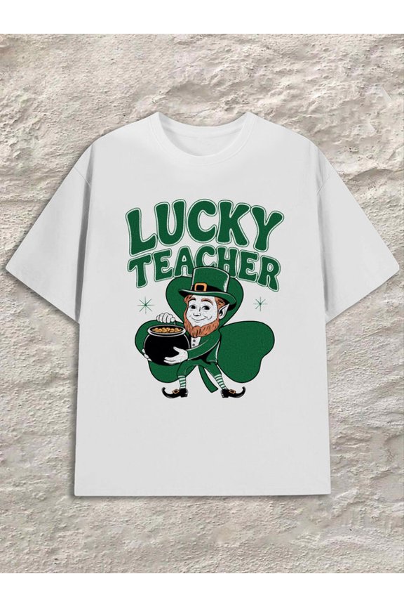 Lucky Teacher Tee Mens white Refreshing and lightweight, perfect for summer sports and leisure wear Trendy Unisex Shirt Short Sleeve tshirts