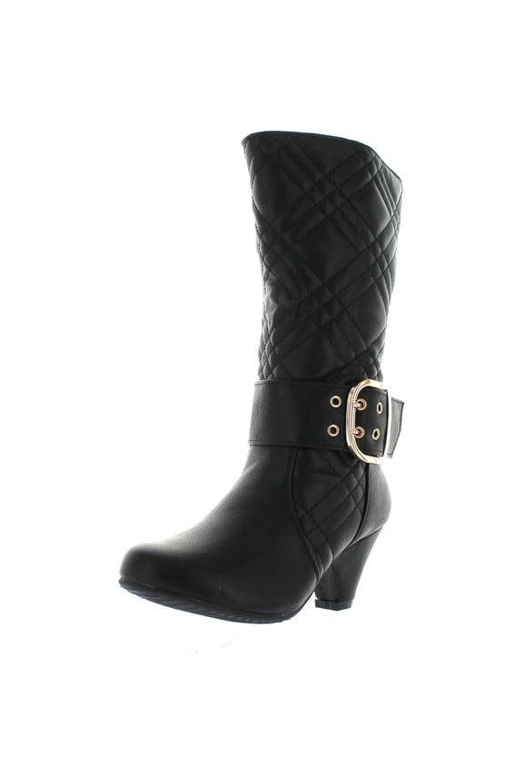 Lucky Top Cookie-1K Children Girl's Quilted Buckle Mid Heel Knee High Riding Boots
