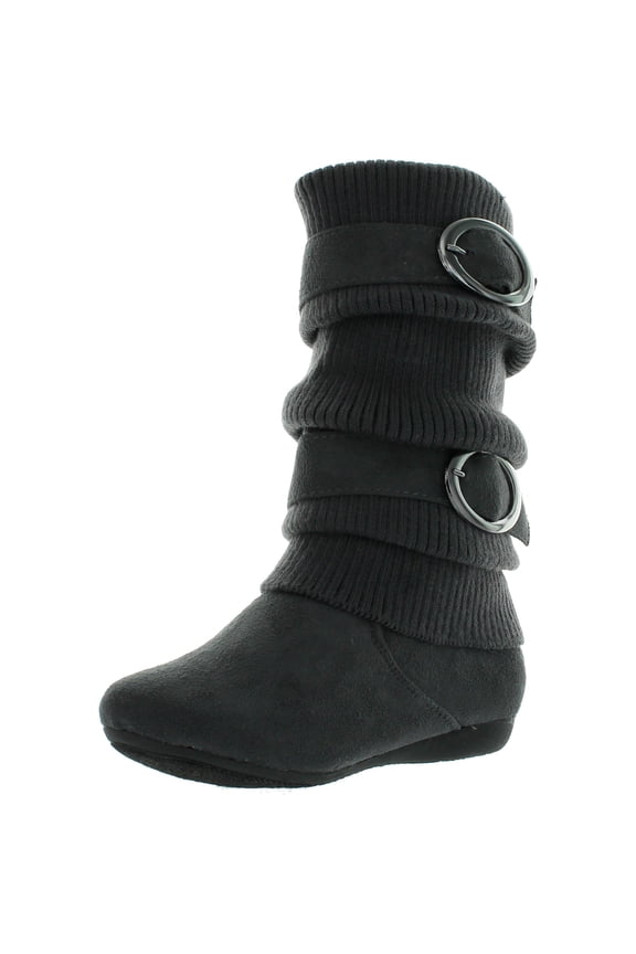 Lucky Top Girls Bank-21K Slouch Double Buckle Suede Boots with Zipper