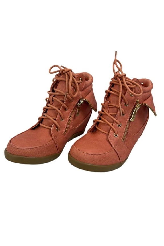 Peter-30K Girls Kids Fashion Leatherette Lace-Up High Top Wedge Sneaker Bootie CORAL 10