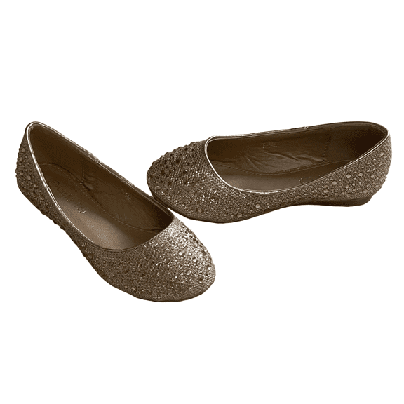 Lucky Top Toddlers Girls F-54K Fashion Dress Ballet Rhinestone Flats Shoes GOLD, 9