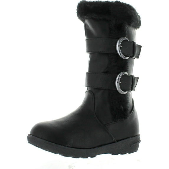 Lucky Top Youth-1K Children Girl's Low Heel Double Buckle Knee High Snow Boots