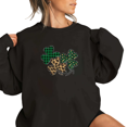 thumbnail image 1 of Lucky Triple Shamrock Graphic Sweatshirt Print Black S-2XL Womens St Patricks Day Plaid Leopard Clover Casual Tops, 1 of 5