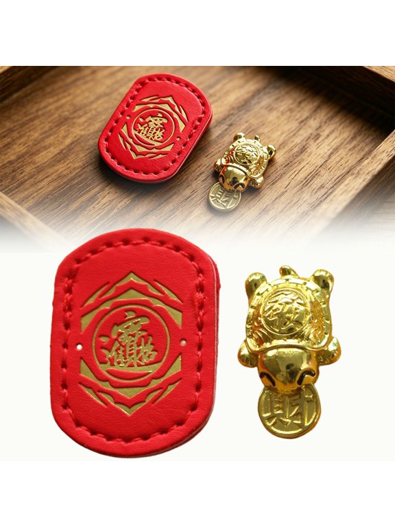 Lucky Turtle Phone Charm – Golden Turtle with Coin Feng Shui Amulet, Compact Leather Sleeve, Chinese Decorative Talisman for Wallet, Bag, Phone, Home Office Display